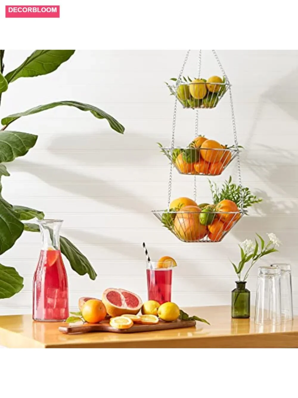 3-Tier Wire Hanging Basket Chrome Kitchen Storage Organizer